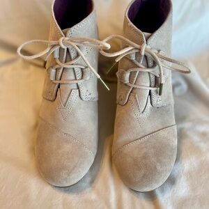Toms Beige Lace Up Suede Booties with Wedge Heel